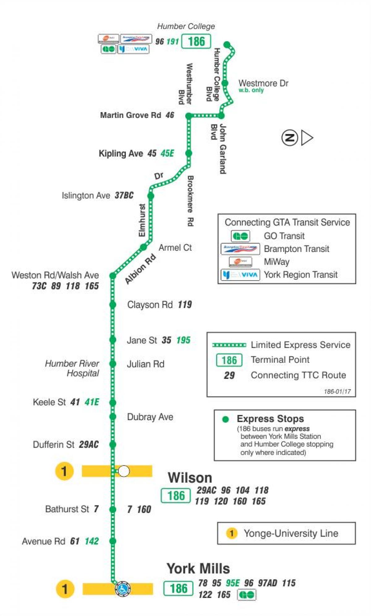 Harta TTC 186 Wilson Racheta de autobuz de ruta Toronto
