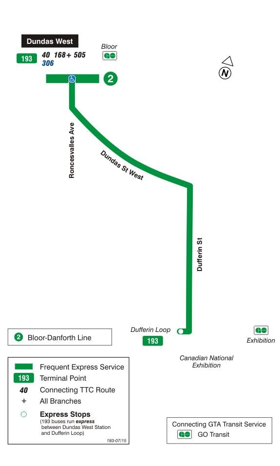Harta TTC 193 Expoziție de Rachete de autobuz de ruta Toronto