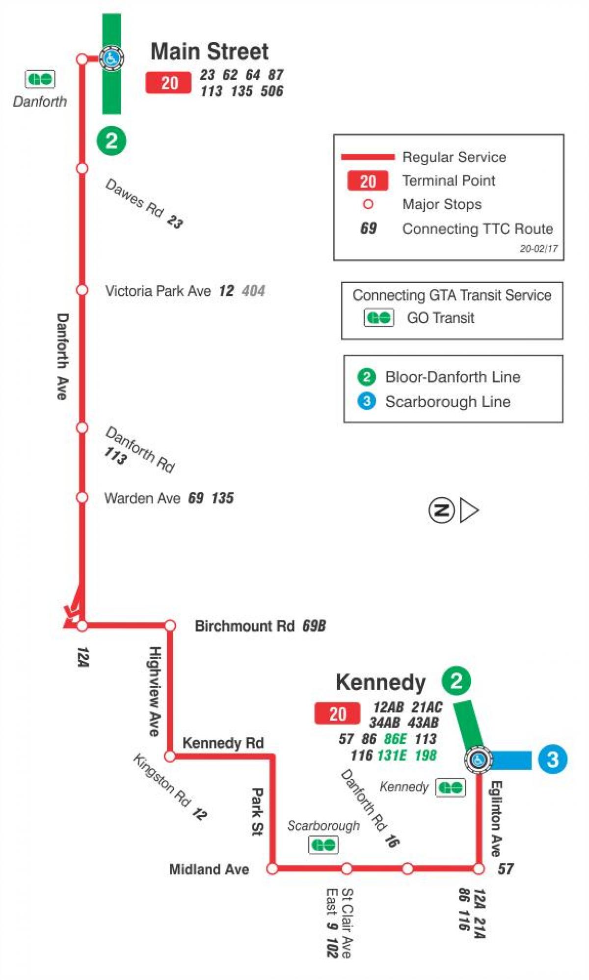 Harta TTC 20 Cliffside autobuz de ruta Toronto