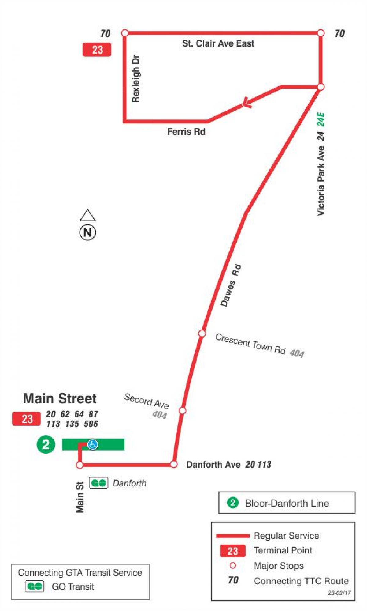 Harta TTC 23 Dawes autobuz de ruta Toronto