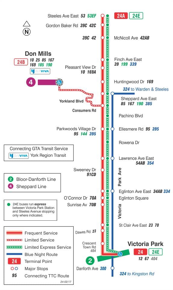 Harta TTC 24 Victoria Park autobuz de ruta Toronto