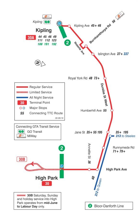 Harta TTC 30 Lambton autobuz de ruta Toronto
