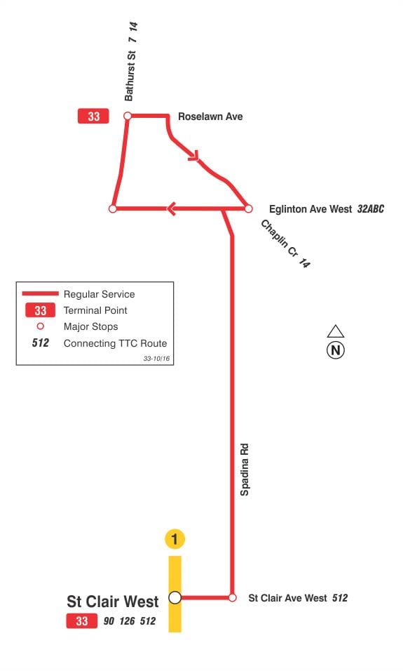 Harta TTC 33 Forest Hill autobuz de ruta Toronto