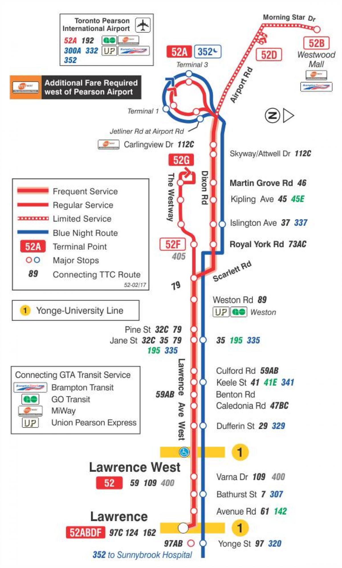 Harta TTC 52 Lawrence Vest de autobuz de ruta Toronto