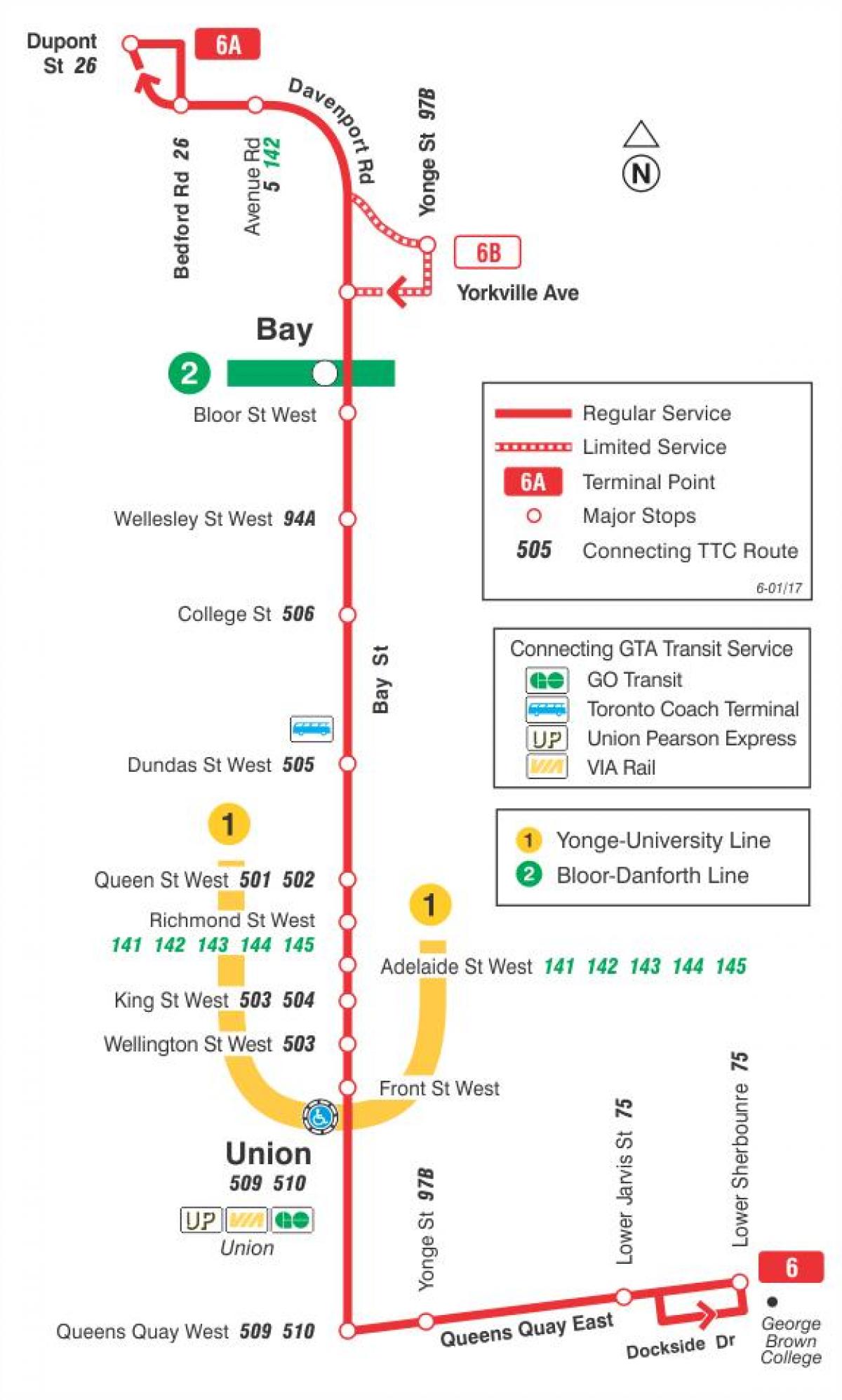 Harta TTC 6 Bay autobuz de ruta Toronto