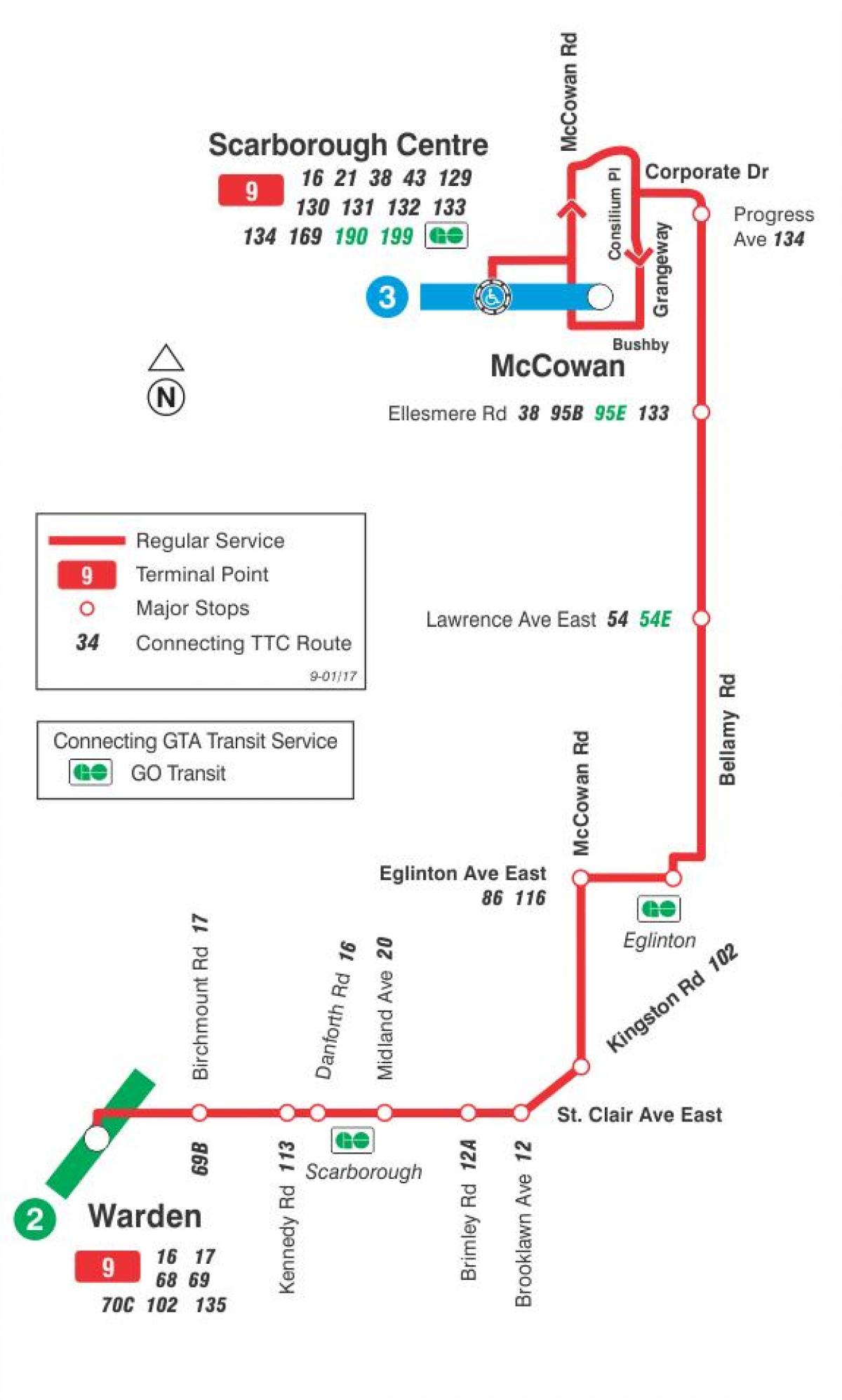 Harta TTC 9 Bellamy autobuz de ruta Toronto