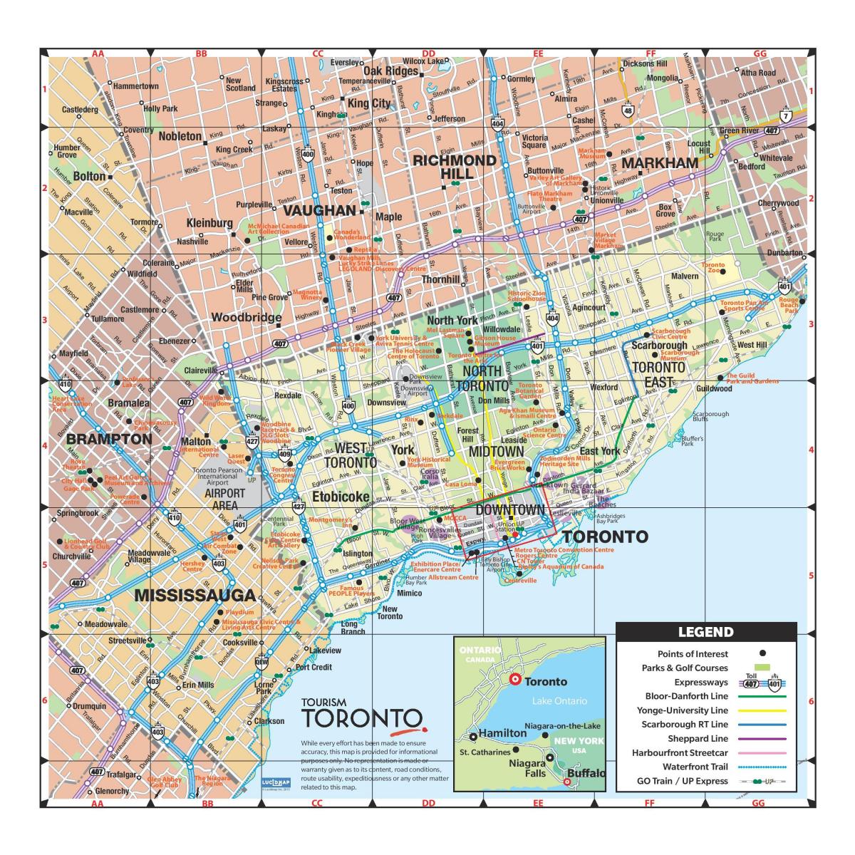 Harta obiectivelor Turistice din Toronto