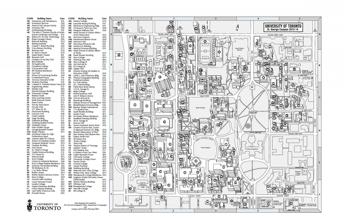 Harta de la universitatea din Toronto St Georges campus