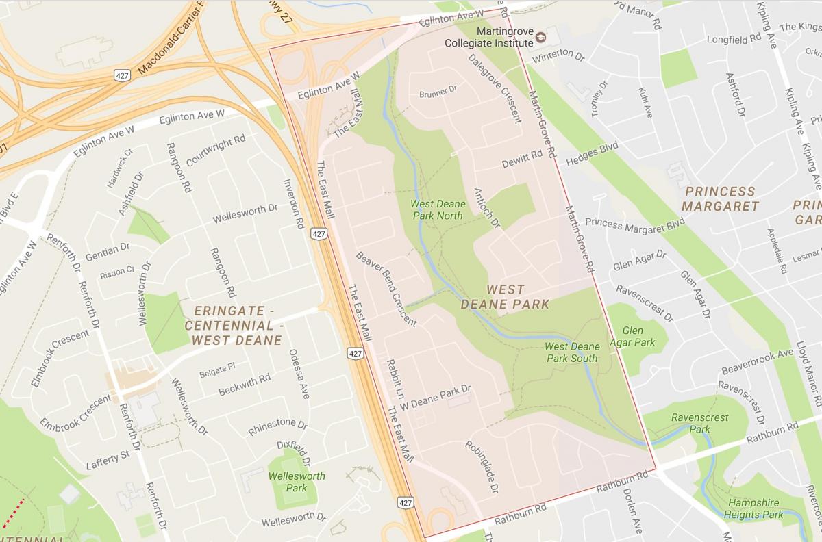 Harta de Vest Deane Parc de cartier Toronto