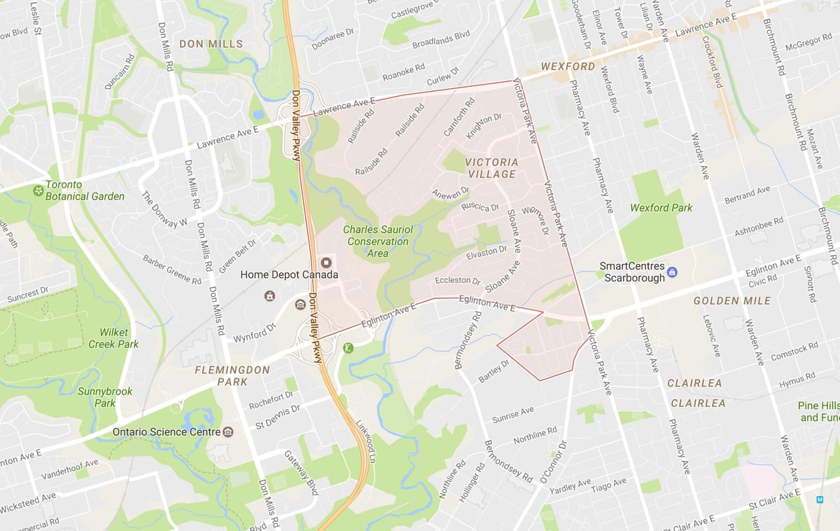 Hartă a Satului Victoria de vecinătate Toronto