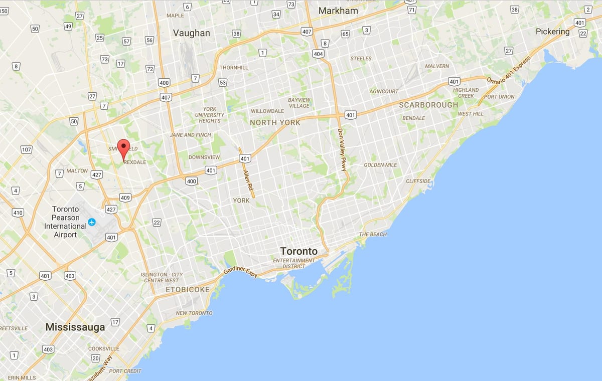 Harta West Humber-Clareville district Toronto