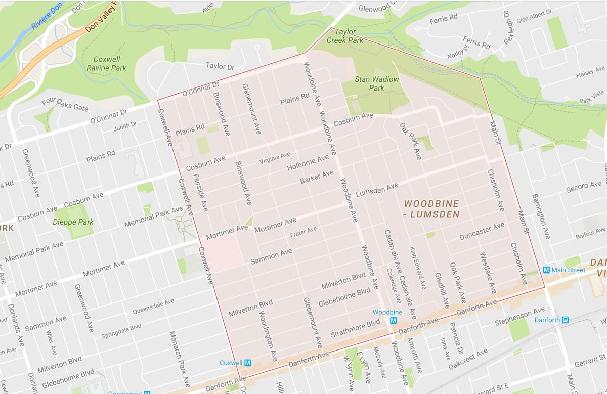 Harta Woodbine Înălțimi de vecinătate Toronto