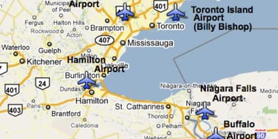 Harta Aeroporturi in apropiere de Toronto