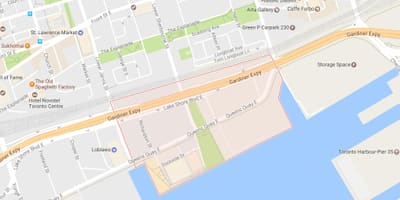 Harta de Est Bayfront vecinătate Toronto