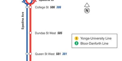 Hartă a liniei de tramvai 510 Spadina