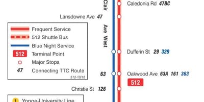 Hartă a liniei de tramvai 512 St. Clair