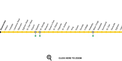 Harta Toronto linie de metrou 1 Yonge-Universitatea