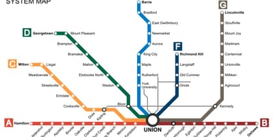 Harta Toronto trenurile Merg de Tranzit