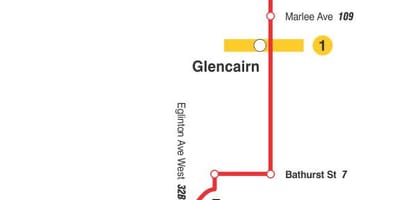 Harta TTC 14 Glencairn autobuz de ruta Toronto
