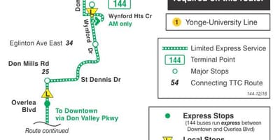 Harta TTC 144 Centru / Don Valley autobuz Expres pe ruta Toronto