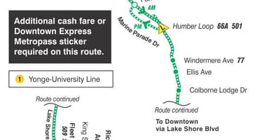 Harta TTC 145 Centru / Golful Humber de autobuz Expres pe ruta Toronto