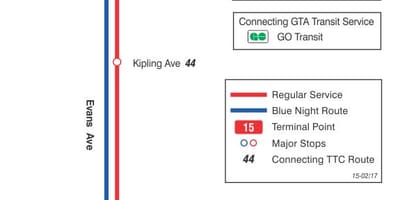 Harta TTC 15 Evans autobuz de ruta Toronto
