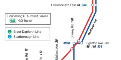 Harta TTC 16 McCowan autobuz de ruta Toronto