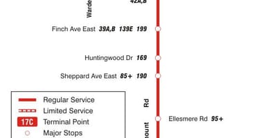 Harta TTC 17 Birchmount autobuz de ruta Toronto