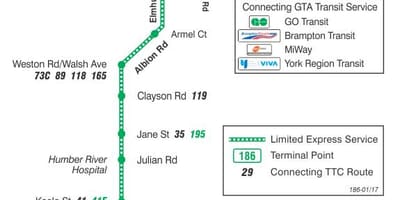 Harta TTC 186 Wilson Racheta de autobuz de ruta Toronto