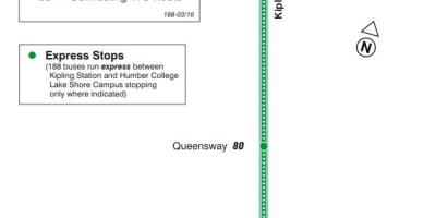 Harta TTC 188 Kipling Sud de Rachete de autobuz de ruta Toronto