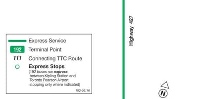 Harta TTC 192 Aeroport Rachete de autobuz de ruta Toronto