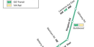 Harta TTC 198 U a T Scarborough Rachete de autobuz de ruta Toronto