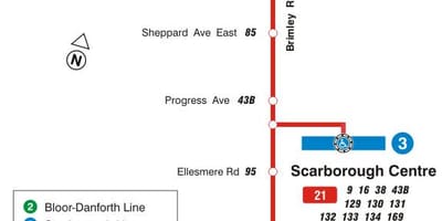 Harta TTC 21 Brimley autobuz de ruta Toronto