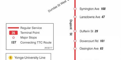 Harta TTC 26 Dupont autobuz de ruta Toronto