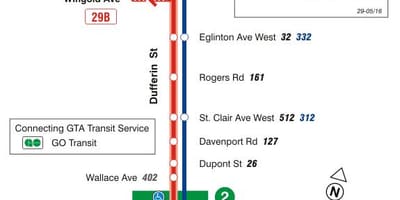 Harta TTC 29 Dufferin autobuz de ruta Toronto