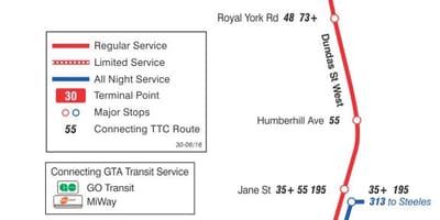 Harta TTC 30 Lambton autobuz de ruta Toronto