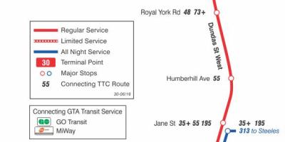 Harta TTC 30 Lambton autobuz de ruta Toronto