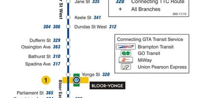 Harta TTC 300A Bloor-Danforth autobuz de ruta Toronto