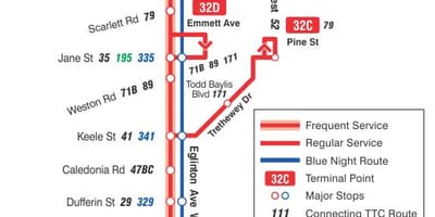 Harta TTC 32 Eglinton Vest de autobuz de ruta Toronto
