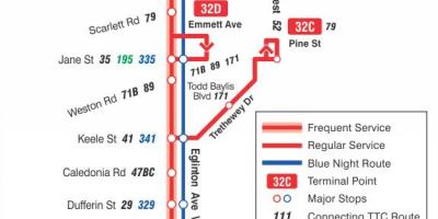 Harta TTC 32 Eglinton Vest de autobuz de ruta Toronto
