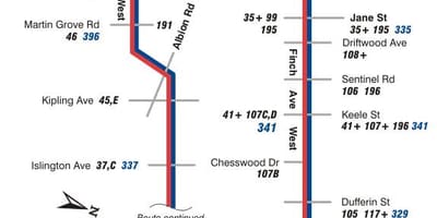 Harta TTC 36 Finch Vest de autobuz de ruta Toronto