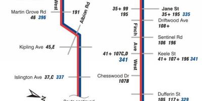 Harta TTC 36 Finch Vest de autobuz de ruta Toronto
