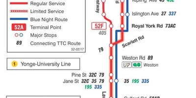 Harta TTC 52 Lawrence Vest de autobuz de ruta Toronto